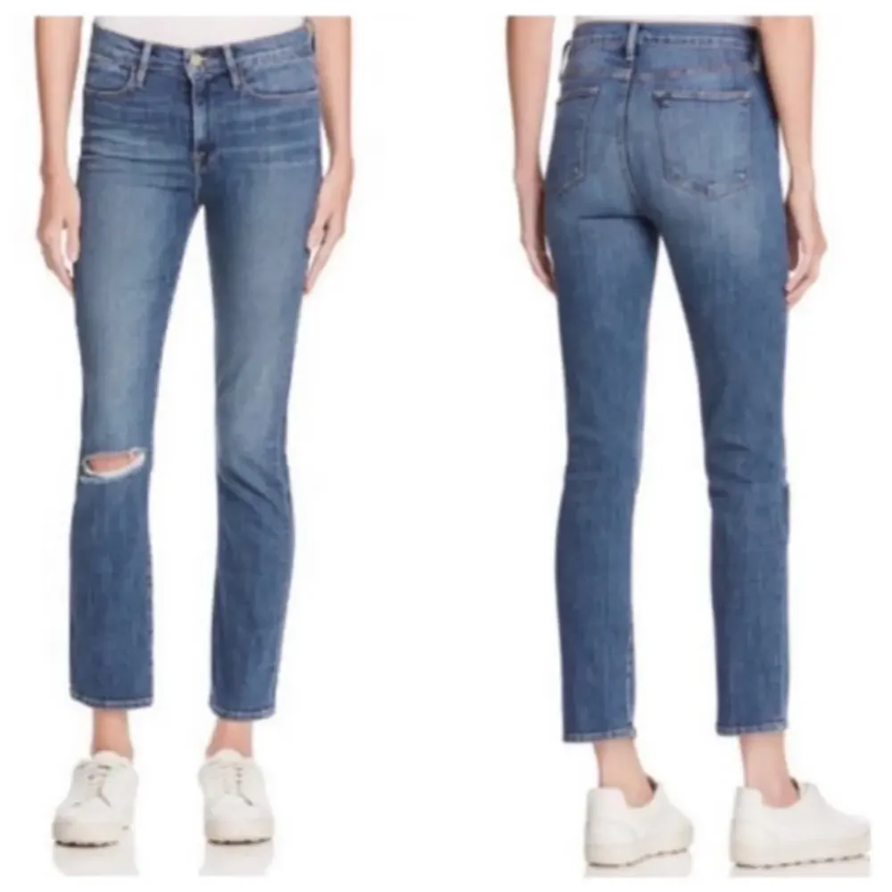 FRAME Le High Straight Jeans‎ in Broadway Medium Distressed Wash Size 28